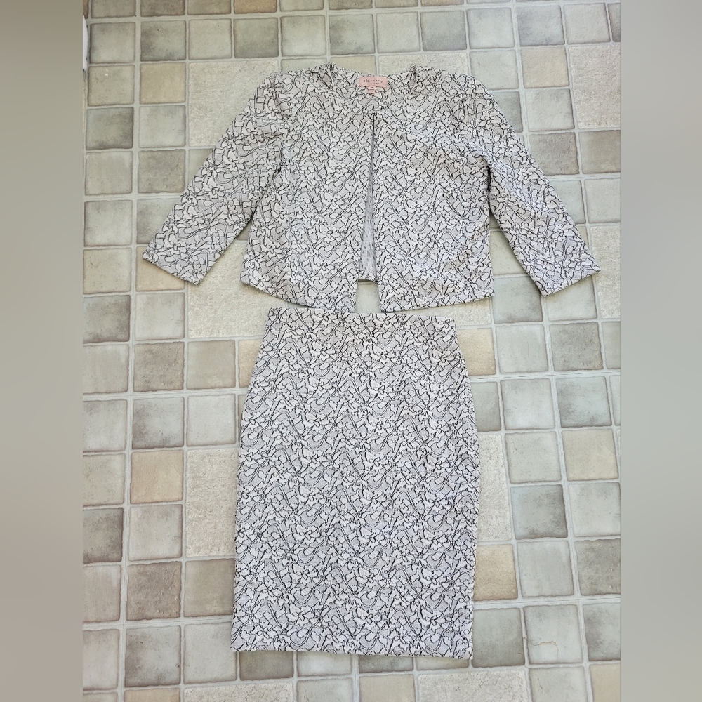Philosophy Black And White Pattern Jacket (Size Medium) And Skirt (Size 6) Set